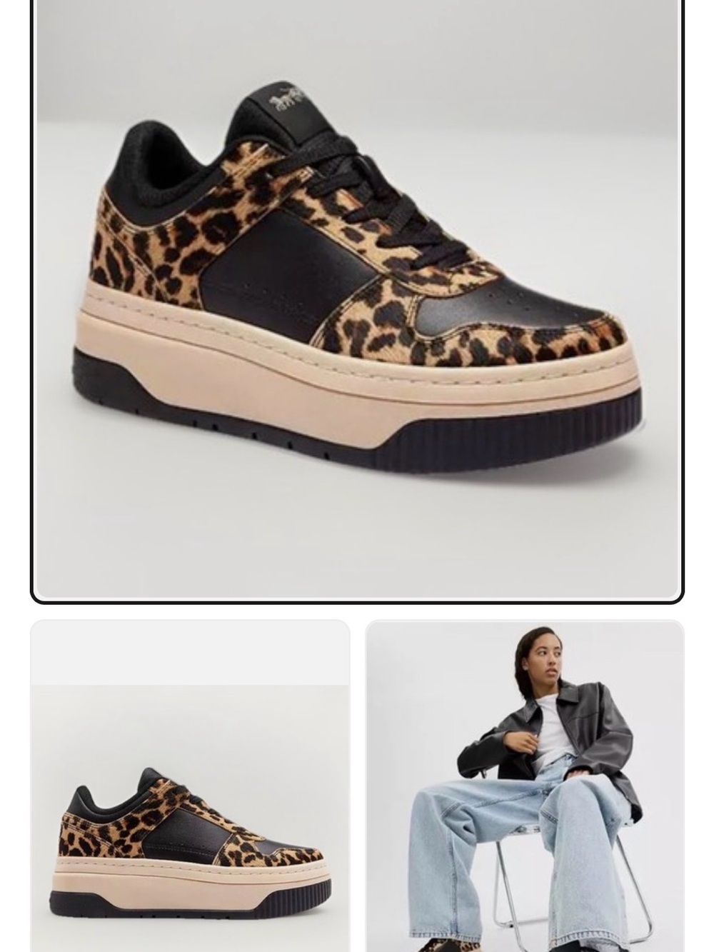 Coach Leopard Print Black and Tan Platform Sneakers - Picture 3 of 4